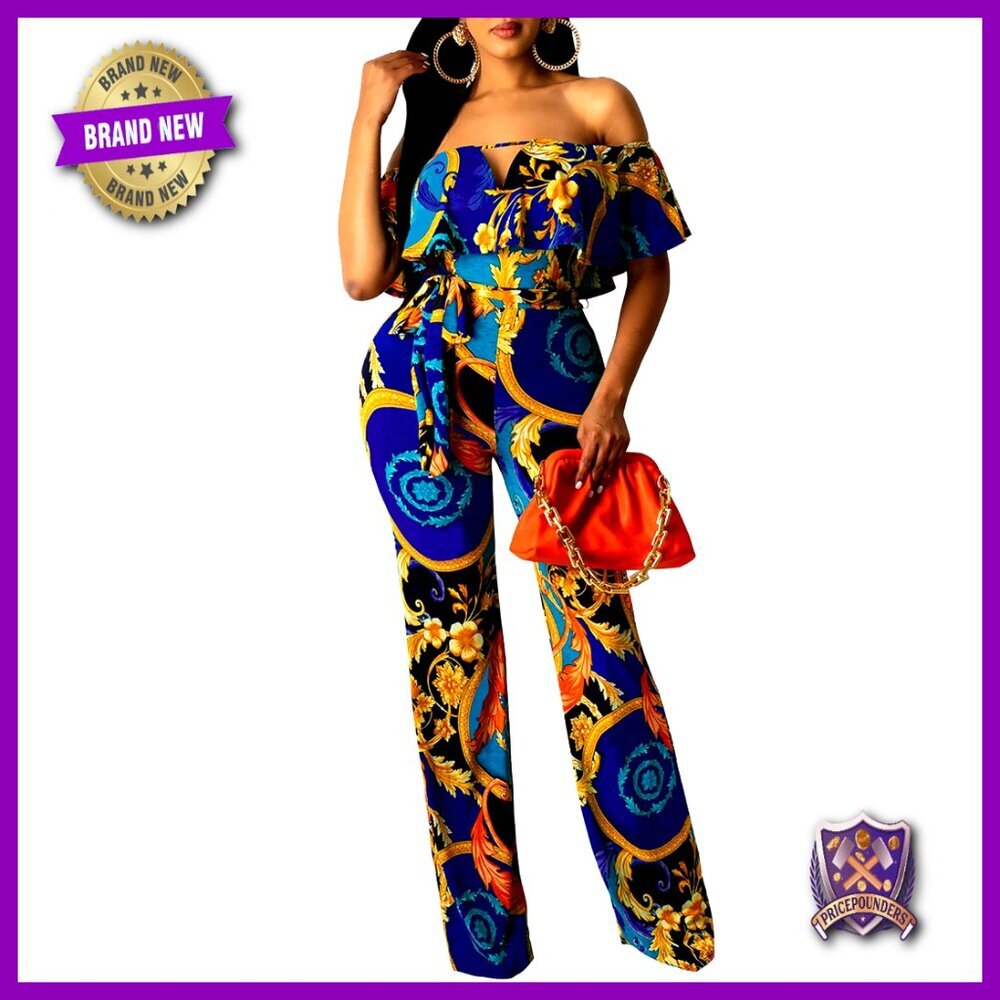 Off Shoulder Wide Leg Jumpsuit with Belt Polyester Spandex Regular Fit